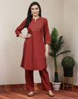 Embroidered Cotton Linen Kurta With Palazzo Co-Ord Set