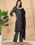 Floral Printed Regular Thread Work Kurta With Trouser & Dupatta