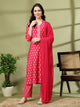 Ethnic Motif Printed Straight Modal Kurta Set with Striped Palazzo & Laced Dupatta