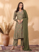 Floral Printed A-Line Viscose Kurta Set with Zari Embroidery & Dupatta