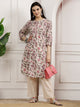 Floral Printed Cotton Kurta Set with Mirror Embroidery & Solid Palazzo