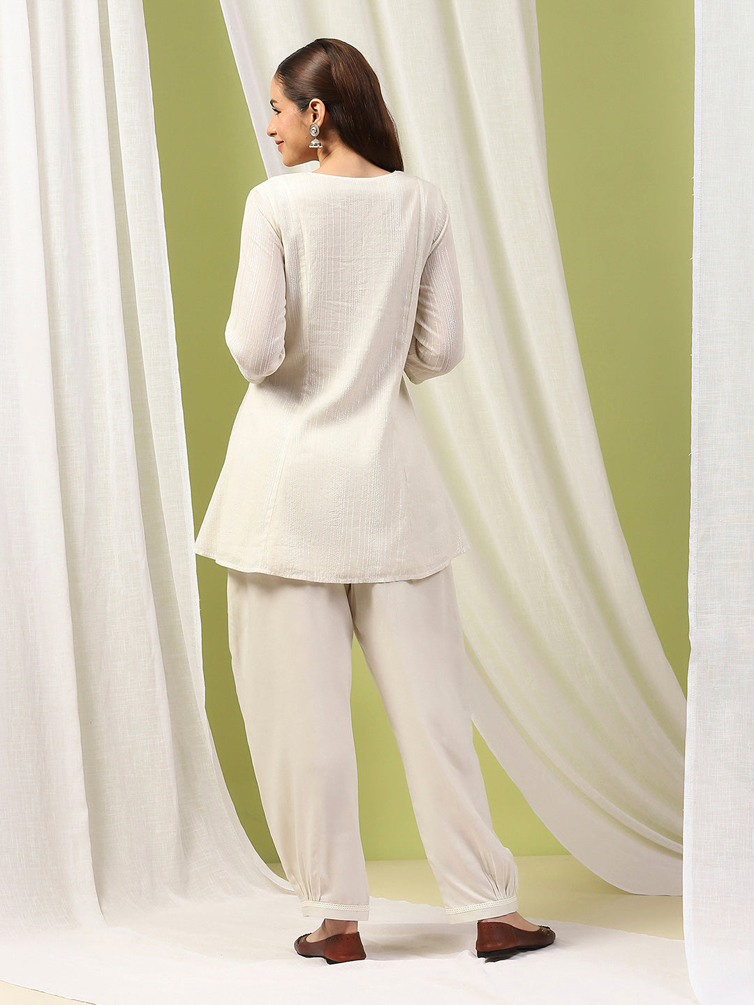 Solid A-Line Cotton Kurta Set with Embroidery &amp; Afghani Salwar