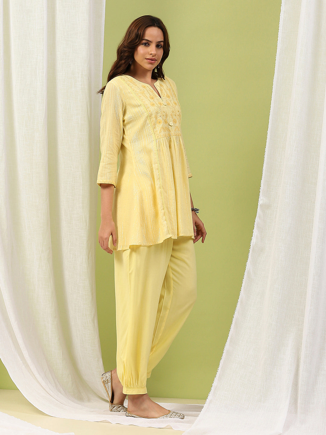 Solid A-Line Cotton Kurta Set with Embroidery &amp; Afghani Salwar