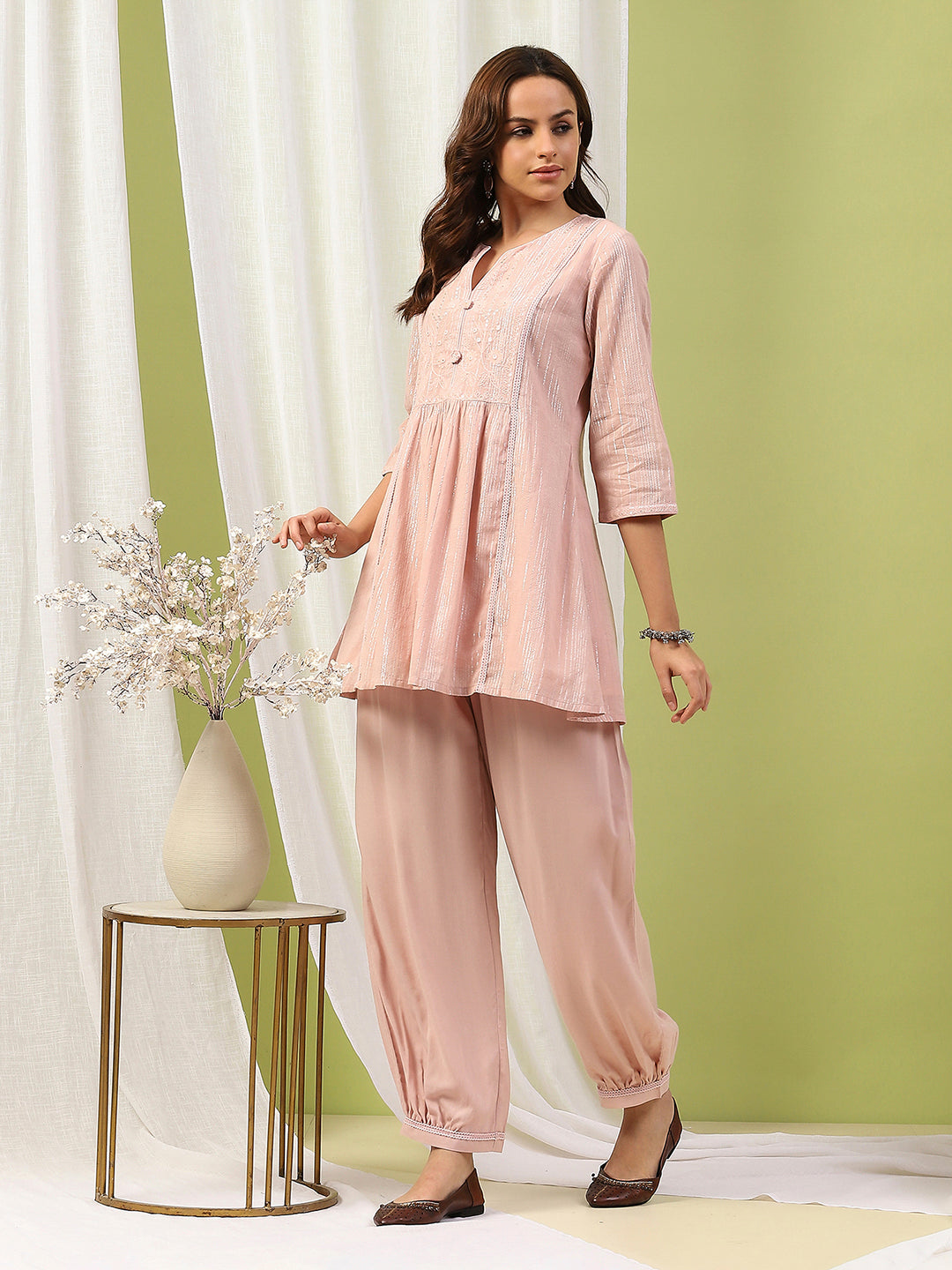 Solid A-Line Cotton Kurta Set with Embroidery &amp; Afghani Salwar