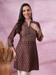 Ajrak Printed A-Line Poly Muslin Kurti with Sewroskie Work