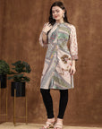 Floral Printed Poly Crepe A-Line Kurta with Mandarin Collar