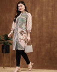 Floral Printed Poly Crepe A-Line Kurta with Mandarin Collar