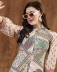 Floral Printed Poly Crepe A-Line Kurta with Mandarin Collar