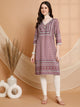 Ethnic Motif Printed Straight Poly Muslin Kurta with Sewroskie Work