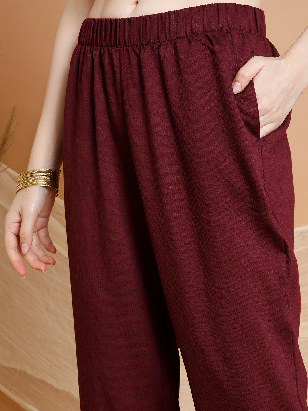 Solid A-Line Nylon Viscose Kurta Set with Ethnic Embroidery