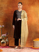 Velvet Zari-Embroidered Kurta Set with Palazzo & Banarasi Dupatta